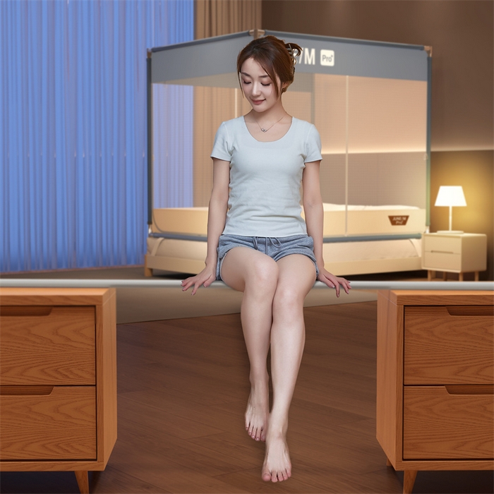 91家纺网 家纺一手货源 找家纺 佳梦家纺 2025新款方顶坐床蚊帐-T门可可系列 可可灰