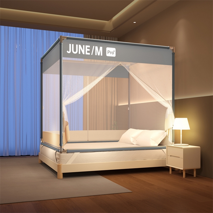 91家纺网 家纺一手货源 找家纺 佳梦家纺 2025新款方顶坐床蚊帐-T门可可系列 可可灰