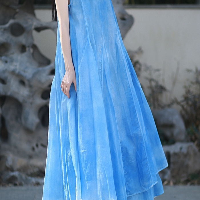 （总）洛兰沙家居馆【只代发】【只代发】 2025新款天然全棉自制植物染喷染吊带长裙不规则大摆文艺连衣裙清冷灰色连衣裙