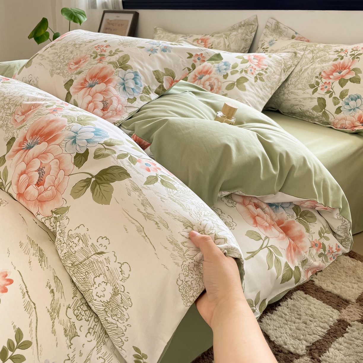 91家纺网 家纺一手货源 找家纺 涵宸家纺 2025新款加厚全棉磨毛印花四件套--罗马系列 场景一 F怡然