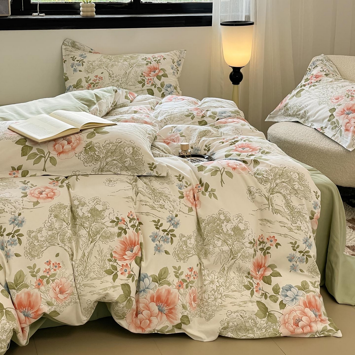 91家纺网 家纺一手货源 找家纺 涵宸家纺 2025新款加厚全棉磨毛印花四件套--罗马系列 场景一 F怡然