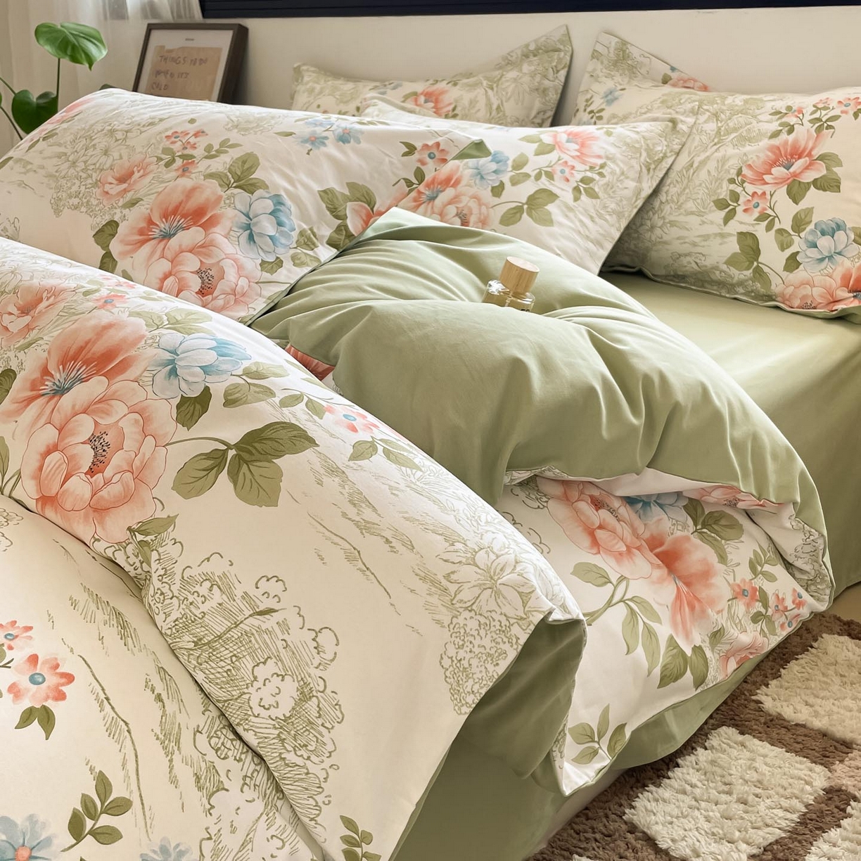 91家纺网 家纺一手货源 找家纺 涵宸家纺 2025新款加厚全棉磨毛印花四件套--罗马系列 场景一 F怡然