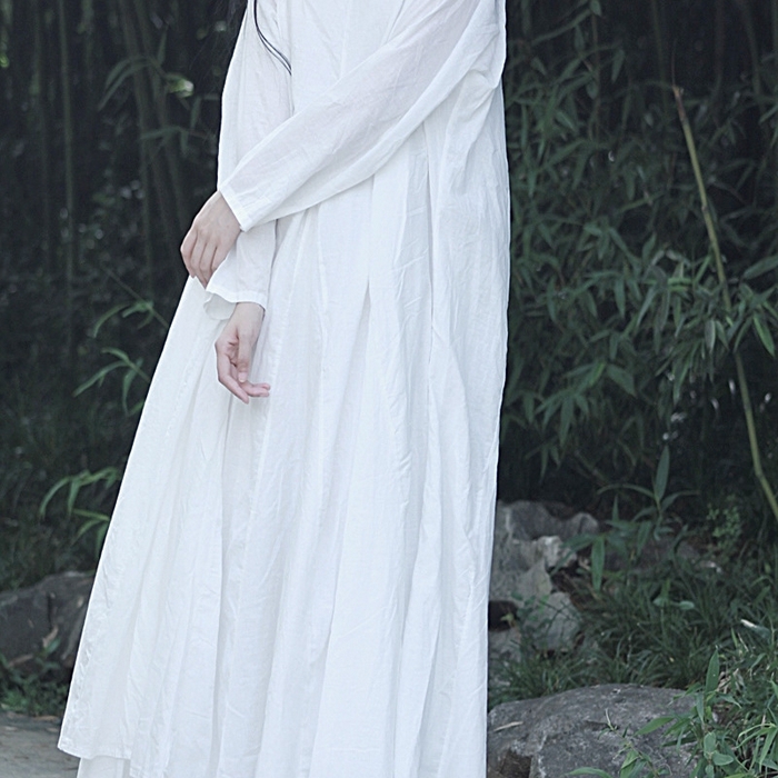 （总）洛兰沙家居馆【只代发】【只代发】 2025新款纯色宽松大摆裙文艺风纯棉风格设计感全棉舒适双层长袖连衣裙