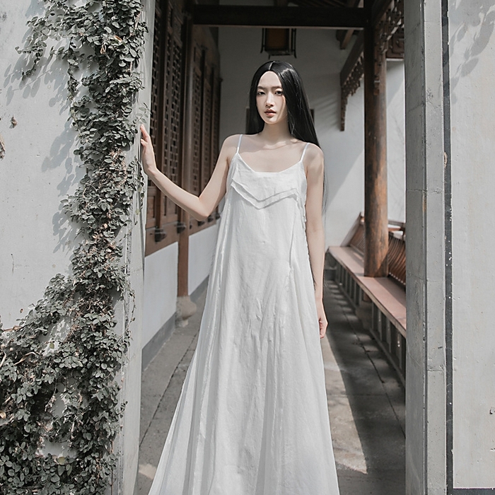 （总）洛兰沙家居馆【只代发】【只代发】 2025新款全棉纯棉天然植物染色归隐毛边大摆纯棉随性飘逸连衣裙