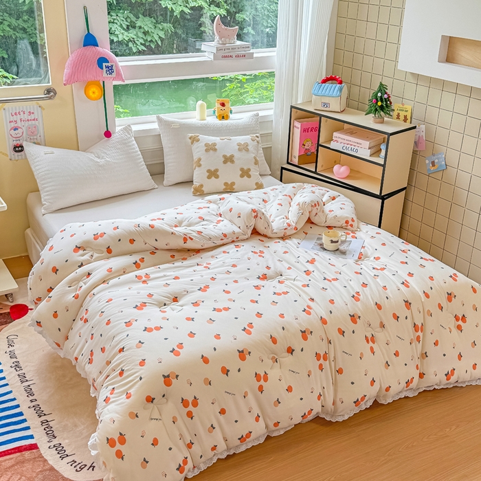 91家纺网 家纺一手货源 找家纺 栩裕纺织 2025新款印花针织棉牛奶被被子被芯冬被 橘彩