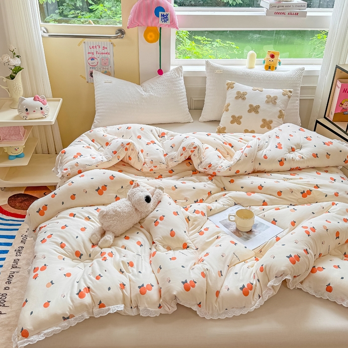 91家纺网 家纺一手货源 找家纺 栩裕纺织 2025新款印花针织棉牛奶被被子被芯冬被 橘彩