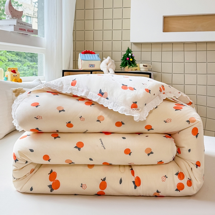 91家纺网 家纺一手货源 找家纺 栩裕纺织 2025新款印花针织棉牛奶被被子被芯冬被 橘彩