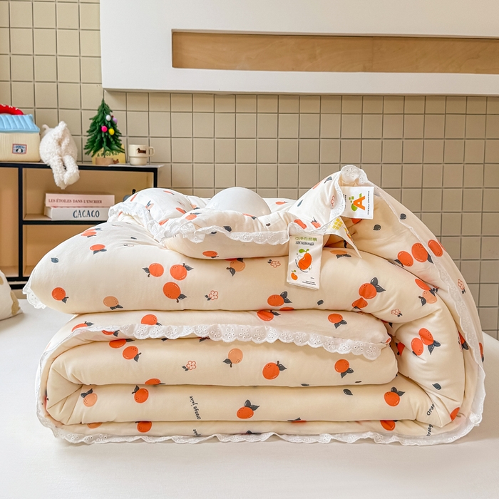 91家纺网 家纺一手货源 找家纺 栩裕纺织 2025新款印花针织棉牛奶被被子被芯冬被 橘彩