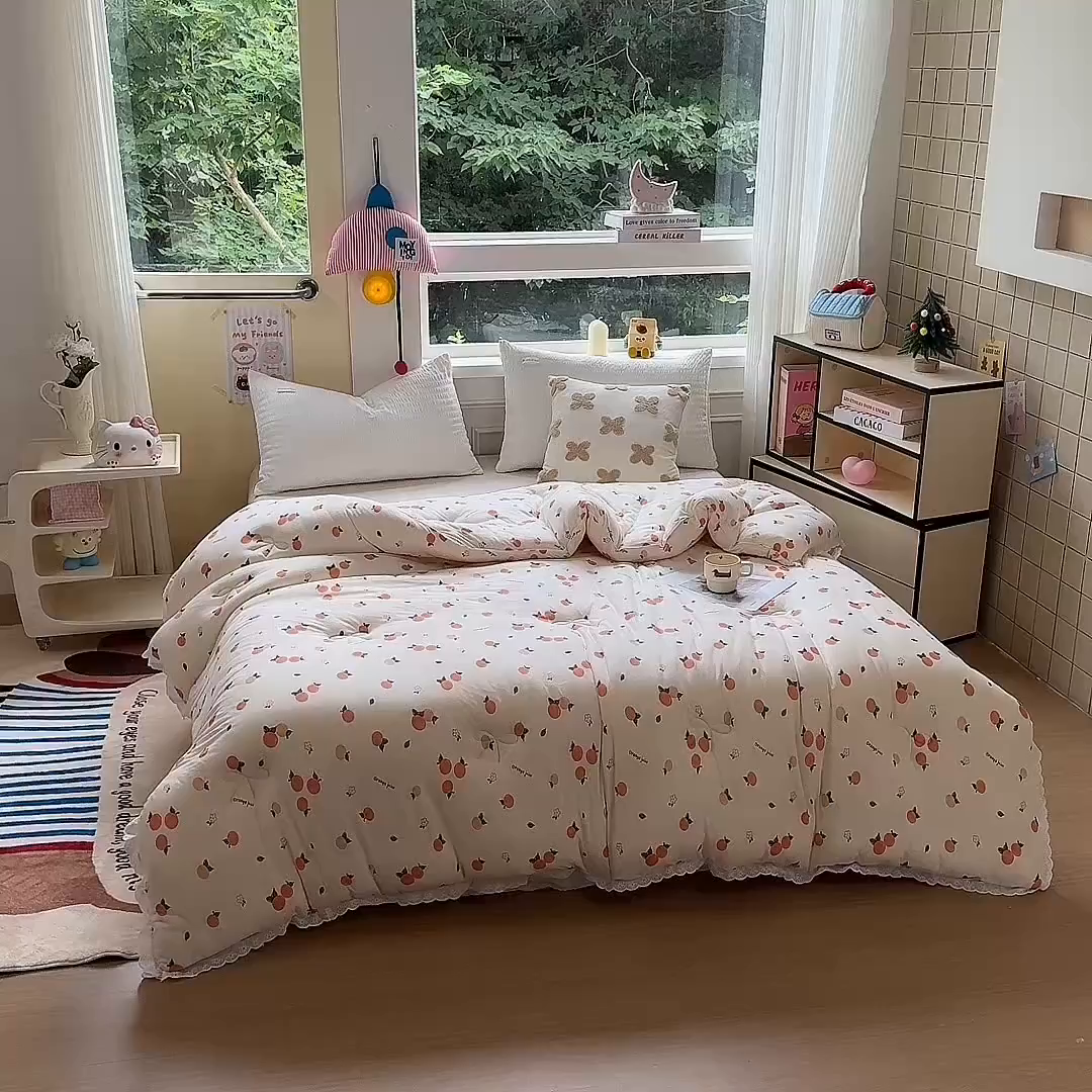 91家纺网 家纺一手货源 找家纺 栩裕纺织 2025新款印花针织棉牛奶被被子被芯冬被 橘彩