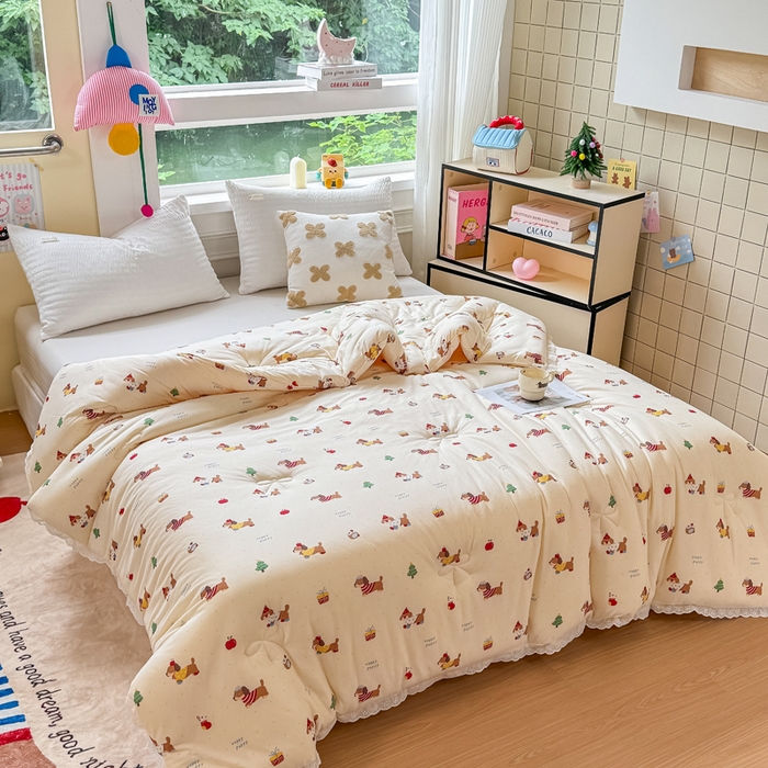 91家纺网 家纺一手货源 找家纺 栩裕纺织 2025新款印花针织棉牛奶被被子被芯冬被 腊肠狗