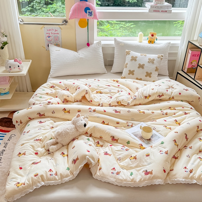 91家纺网 家纺一手货源 找家纺 栩裕纺织 2025新款印花针织棉牛奶被被子被芯冬被 腊肠狗