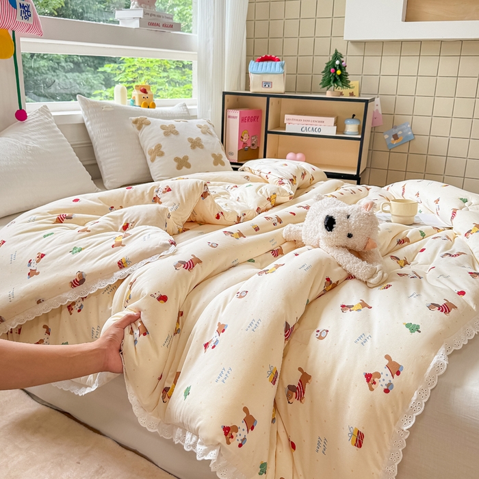 91家纺网 家纺一手货源 找家纺 栩裕纺织 2025新款印花针织棉牛奶被被子被芯冬被 腊肠狗