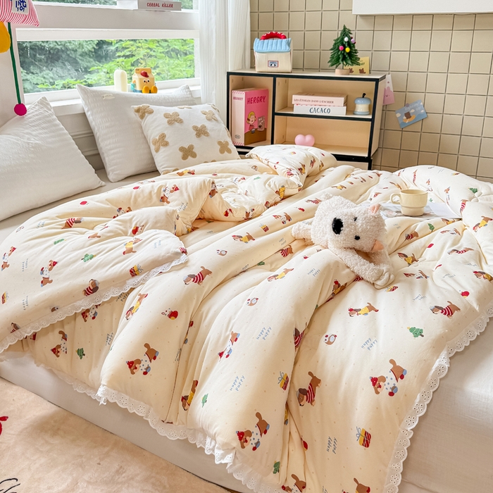 91家纺网 家纺一手货源 找家纺 栩裕纺织 2025新款印花针织棉牛奶被被子被芯冬被 腊肠狗