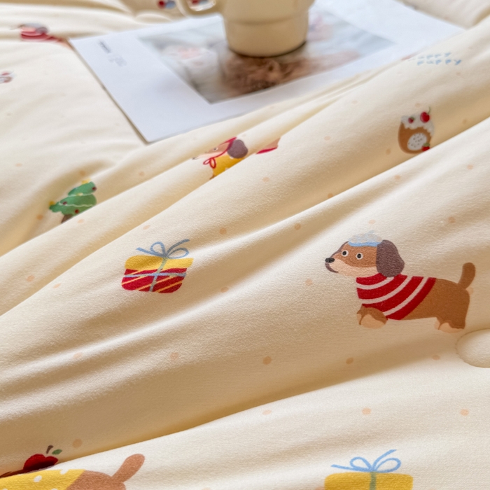 91家纺网 家纺一手货源 找家纺 栩裕纺织 2025新款印花针织棉牛奶被被子被芯冬被 腊肠狗