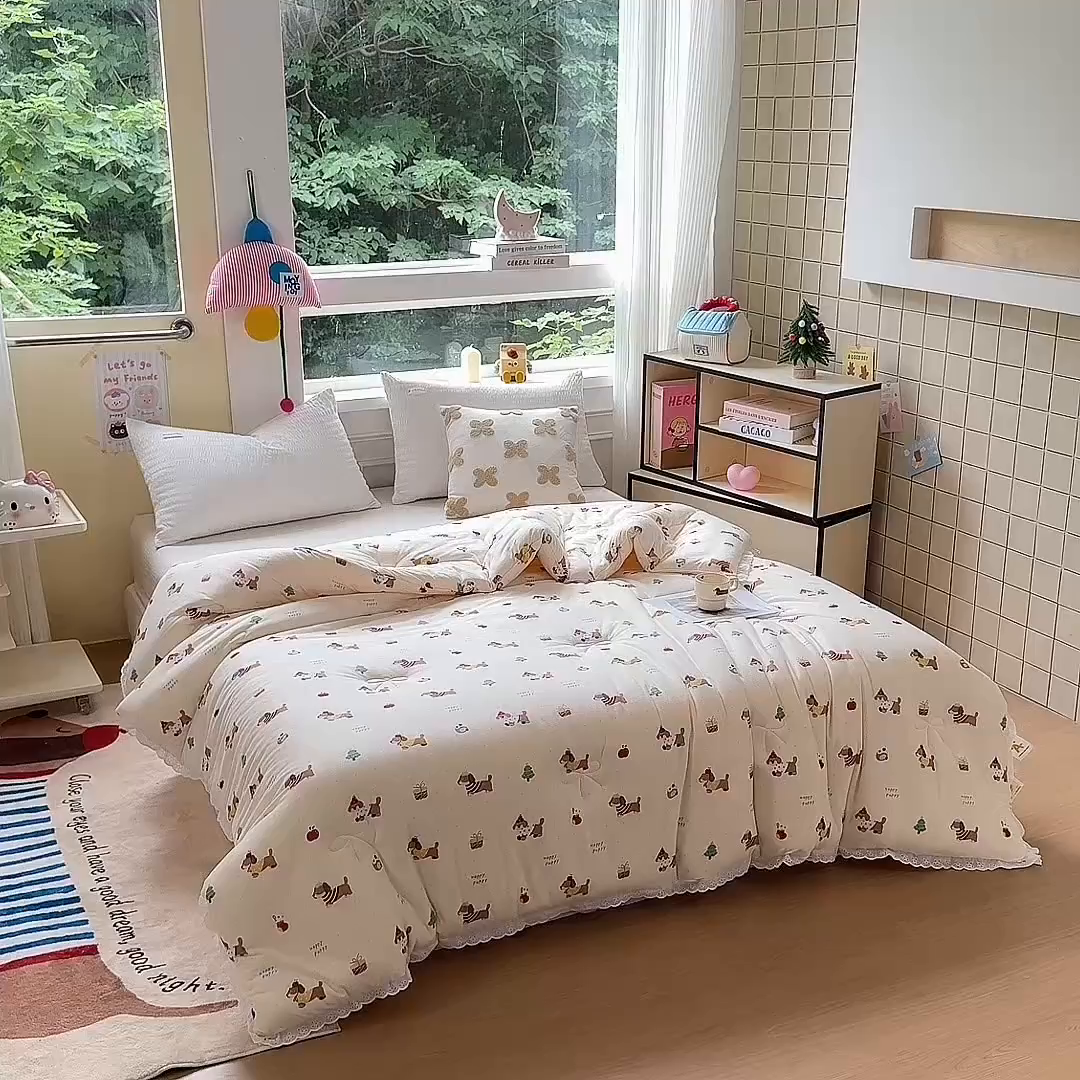 91家纺网 家纺一手货源 找家纺 栩裕纺织 2025新款印花针织棉牛奶被被子被芯冬被 腊肠狗