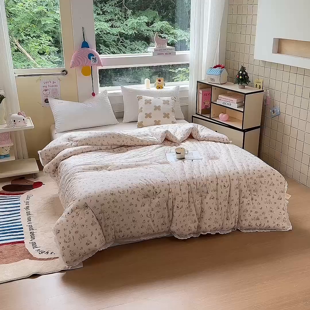 91家纺网 家纺一手货源 找家纺 栩裕纺织 2025新款印花针织棉牛奶被被子被芯冬被 尚可可