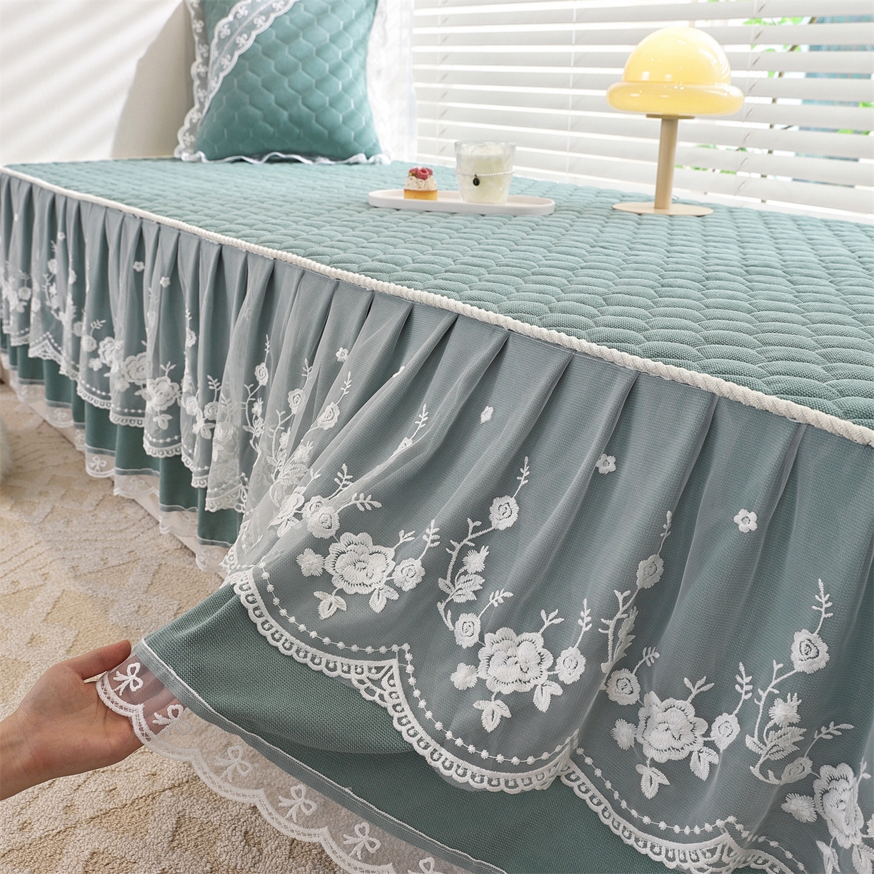 91家纺网 家纺一手货源 找家纺 共鸣沙发垫 2025新款星语飘窗垫 星空绿色