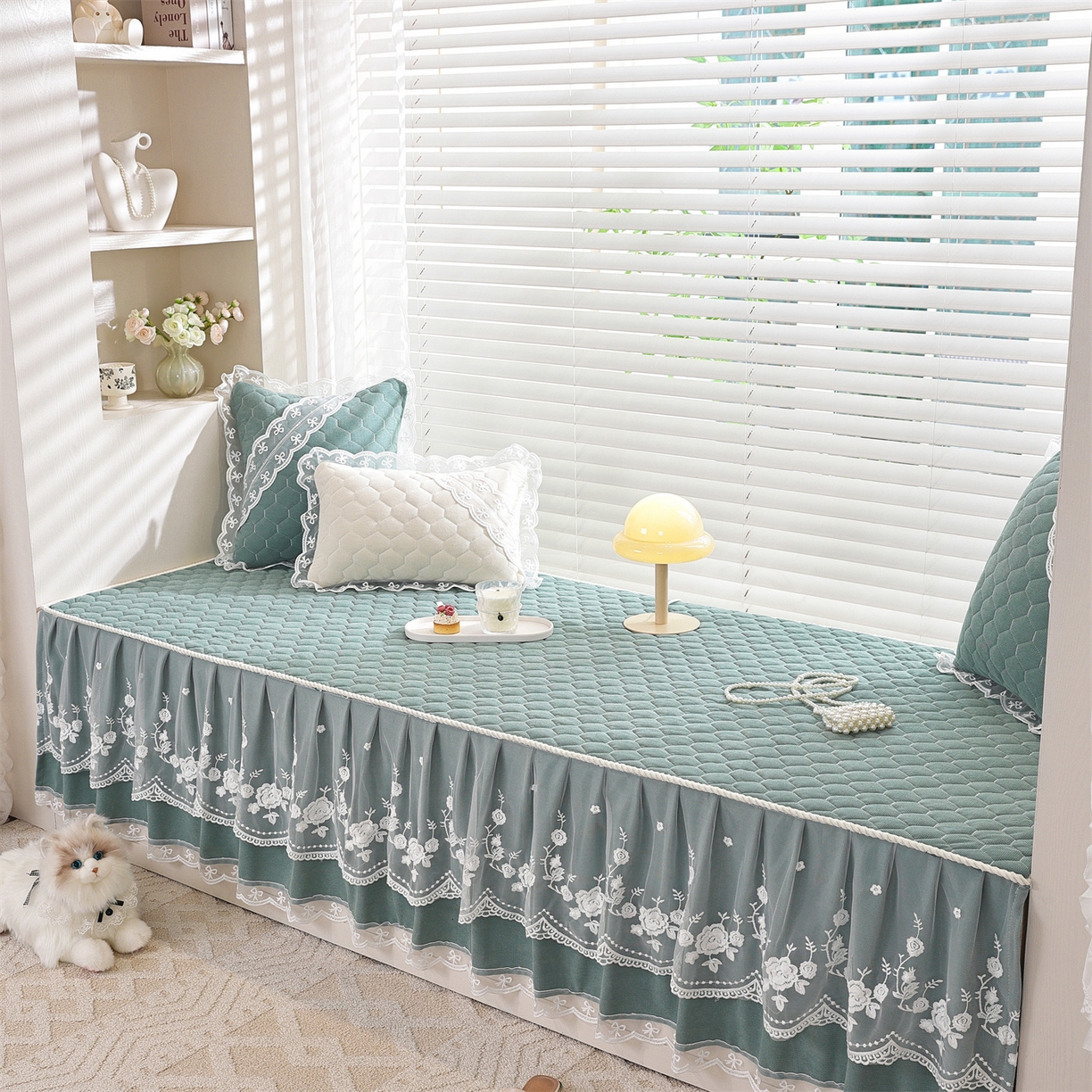 91家纺网 家纺一手货源 找家纺 共鸣沙发垫 2025新款星语飘窗垫 星空绿色