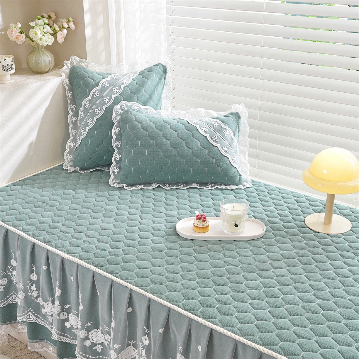 91家纺网 家纺一手货源 找家纺 共鸣沙发垫 2025新款星语飘窗垫 星空绿色