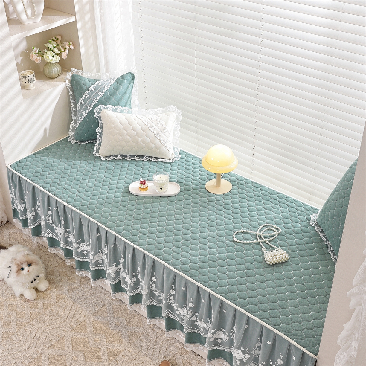 91家纺网 家纺一手货源 找家纺 共鸣沙发垫 2025新款星语飘窗垫 星空绿色