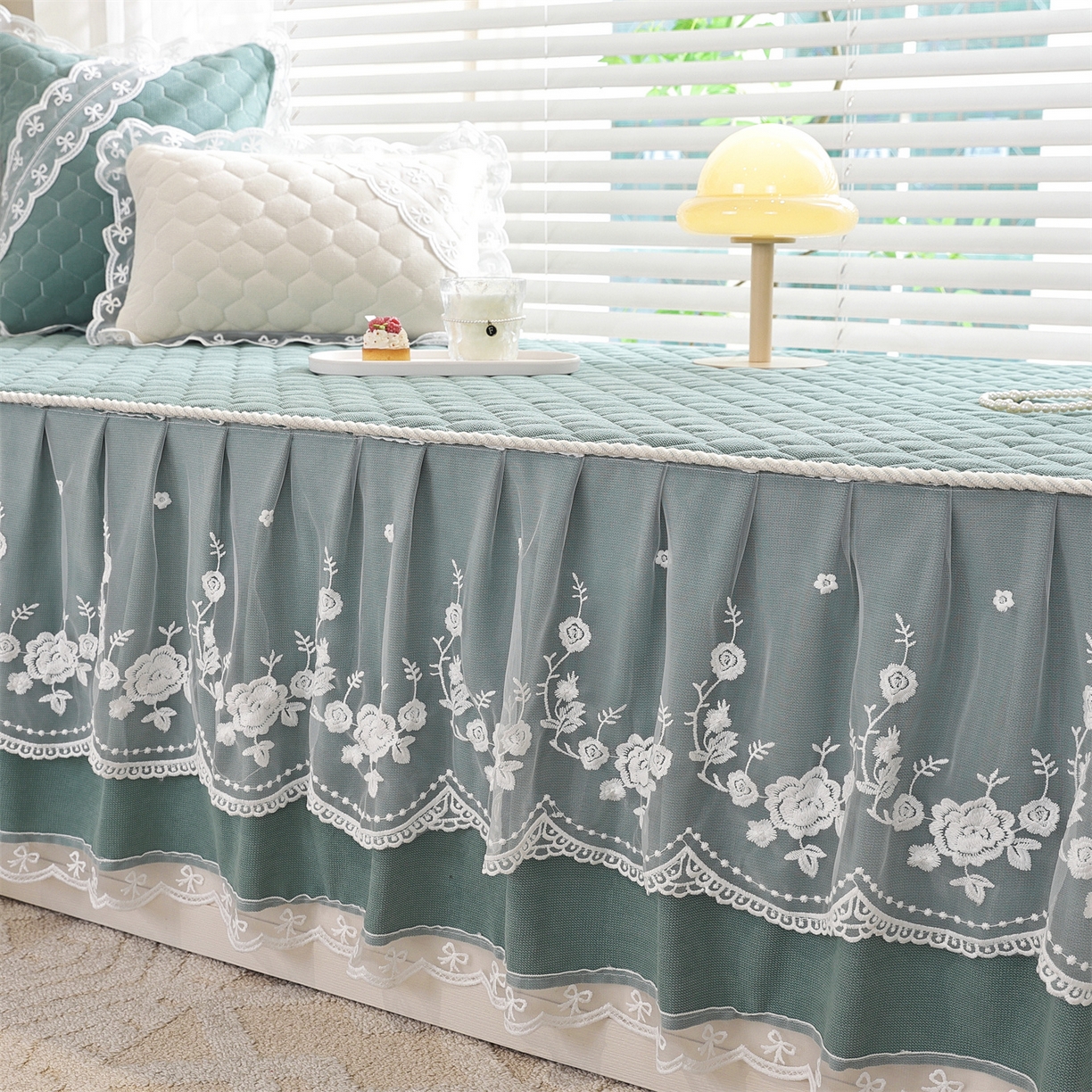 91家纺网 家纺一手货源 找家纺 共鸣沙发垫 2025新款星语飘窗垫 星空绿色