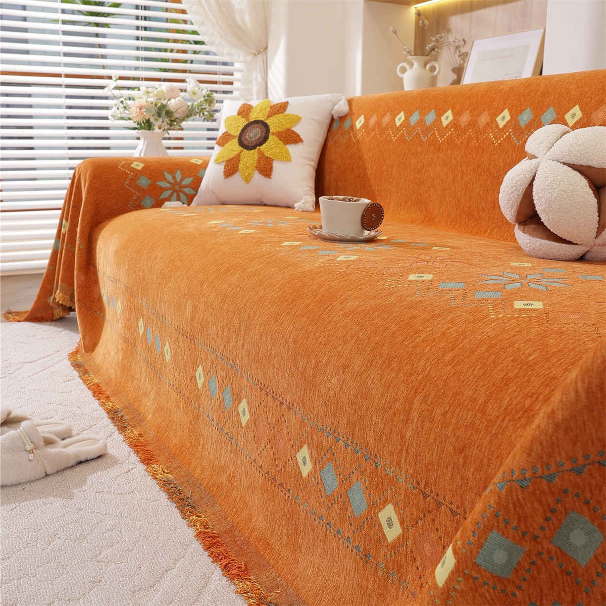 91家纺网 家纺一手货源 找家纺 （总）共鸣沙发垫 2025新款雪尼尔沙发巾波西米亚