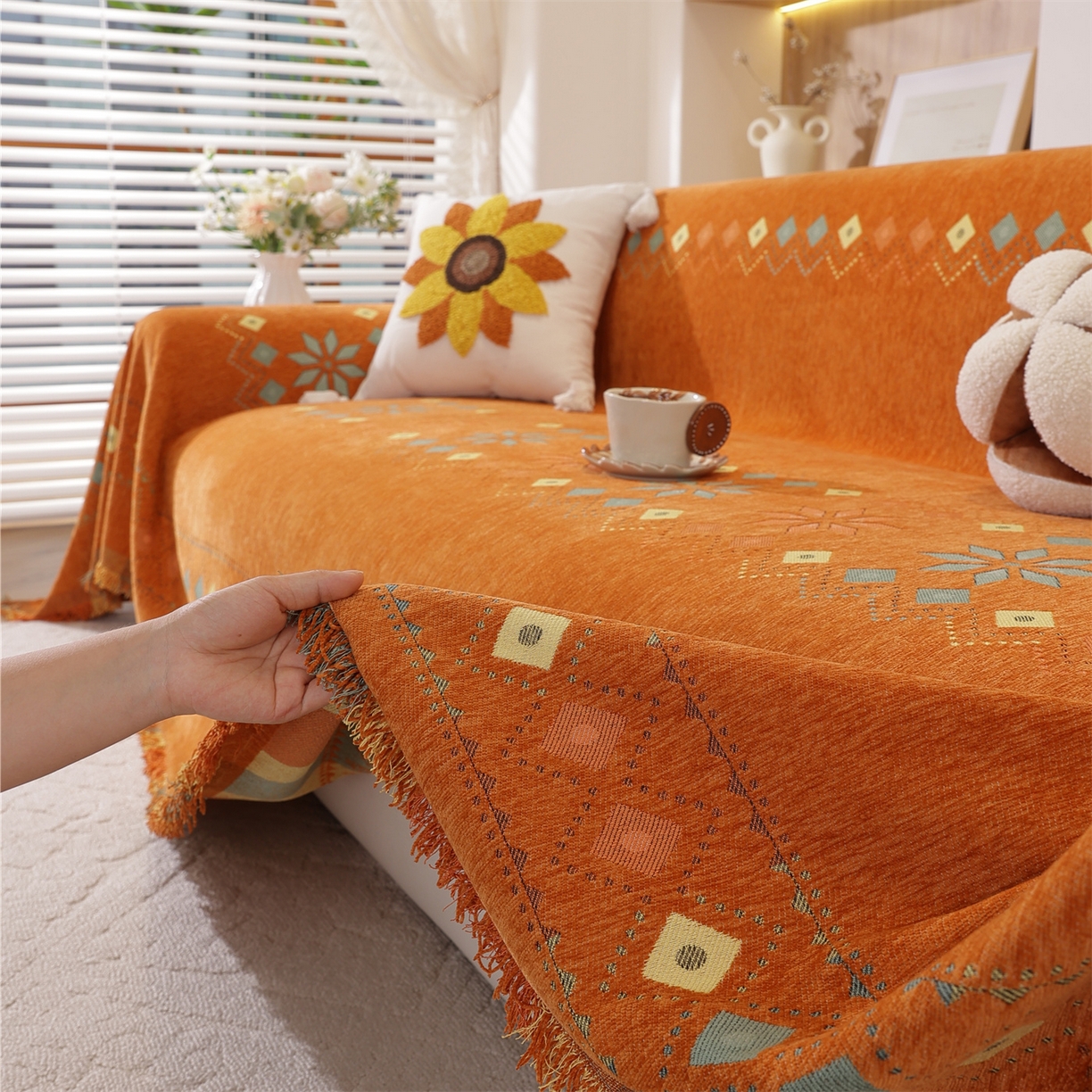 91家纺网 家纺一手货源 找家纺 （总）共鸣沙发垫 2025新款雪尼尔沙发巾波西米亚