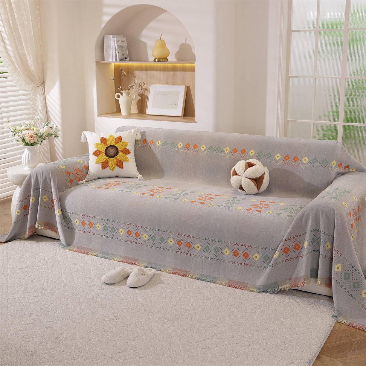 共鸣沙发垫 2025新款雪尼尔沙发巾波西米亚 波西米亚灰色