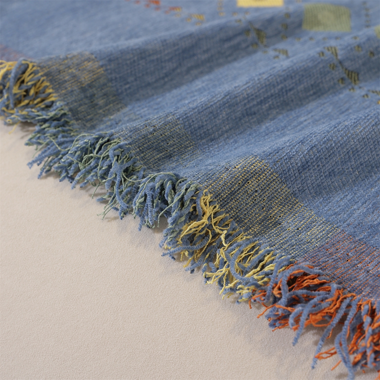 91家纺网 家纺一手货源 找家纺 共鸣沙发垫 2025新款雪尼尔沙发巾波西米亚 波西米亚蓝色