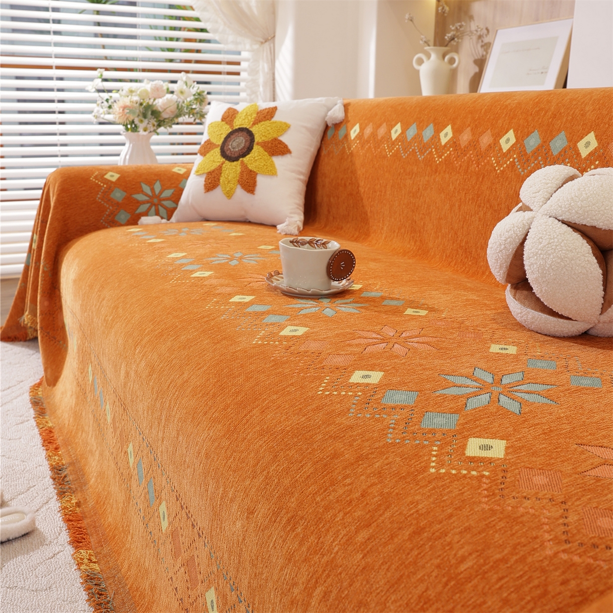 91家纺网 家纺一手货源 找家纺 （总）共鸣沙发垫 2025新款雪尼尔沙发巾波西米亚