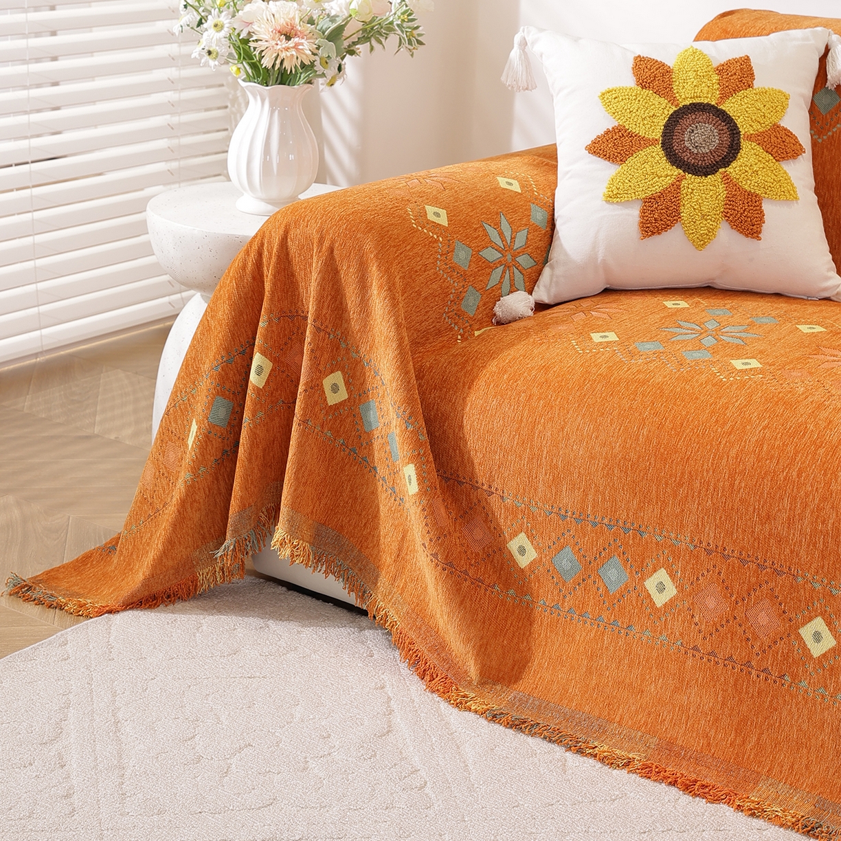 91家纺网 家纺一手货源 找家纺 （总）共鸣沙发垫 2025新款雪尼尔沙发巾波西米亚