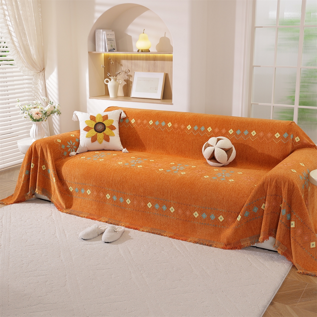 91家纺网 家纺一手货源 找家纺 （总）共鸣沙发垫 2025新款雪尼尔沙发巾波西米亚