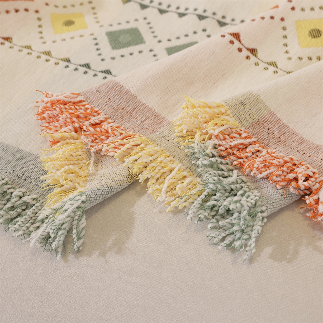 91家纺网 家纺一手货源 找家纺 共鸣沙发垫 2025新款雪尼尔沙发巾波西米亚 波西米亚米色