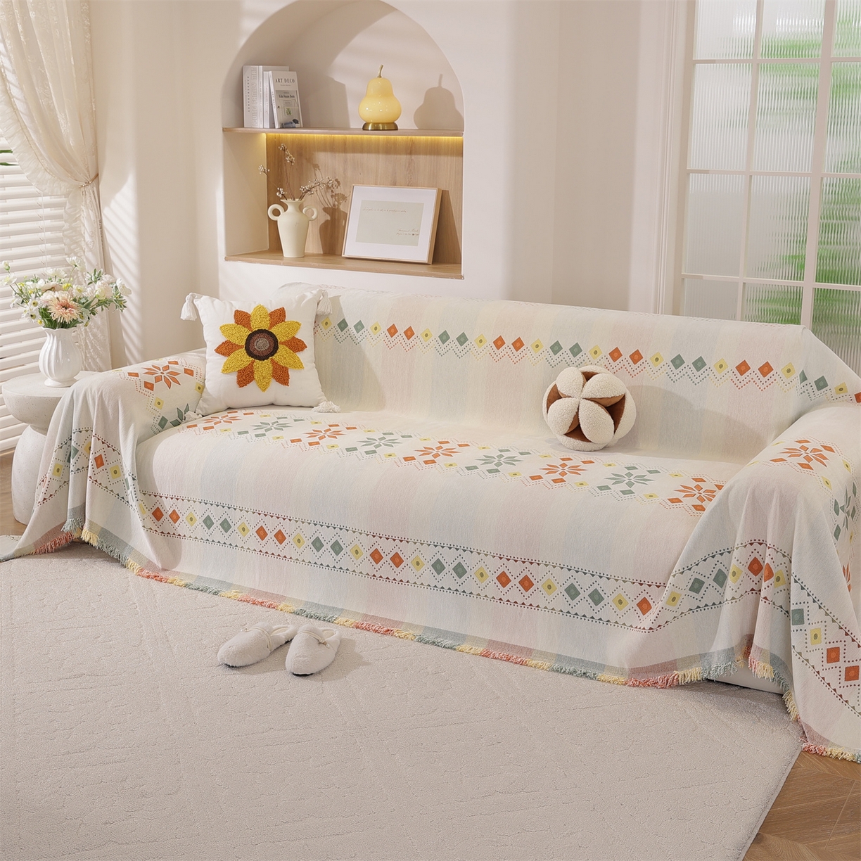 共鸣沙发垫 2025新款雪尼尔沙发巾波西米亚 波西米亚米色