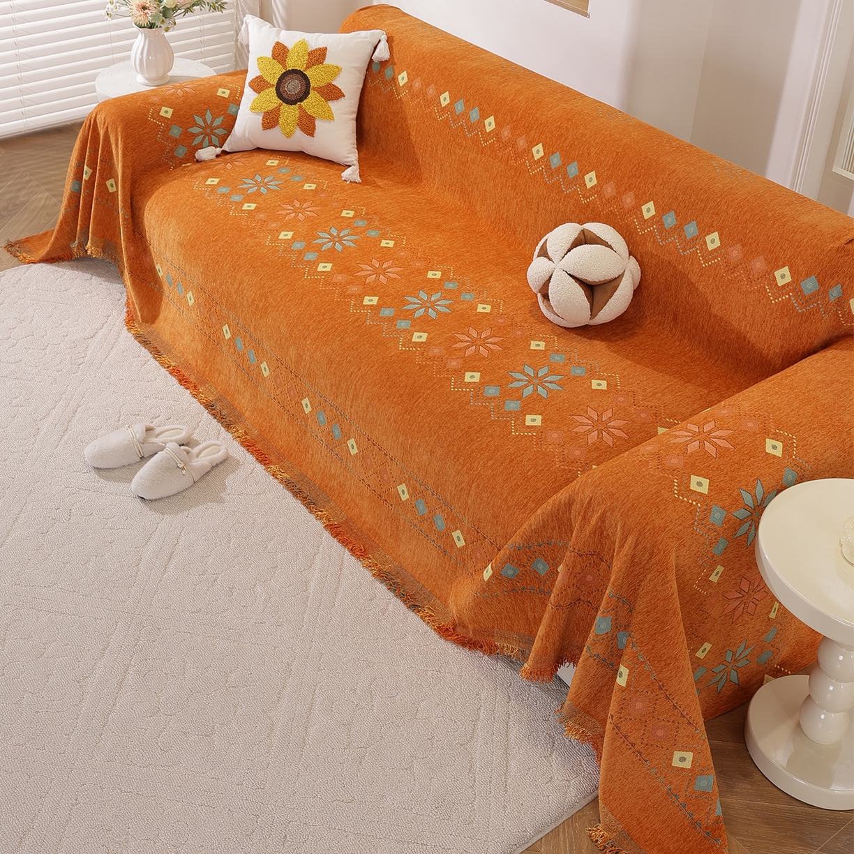 91家纺网 家纺一手货源 找家纺 （总）共鸣沙发垫 2025新款雪尼尔沙发巾波西米亚