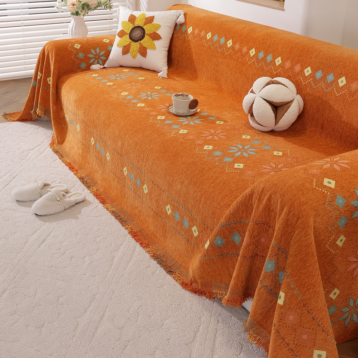 91家纺网 家纺一手货源 找家纺 （总）共鸣沙发垫 2025新款雪尼尔沙发巾波西米亚