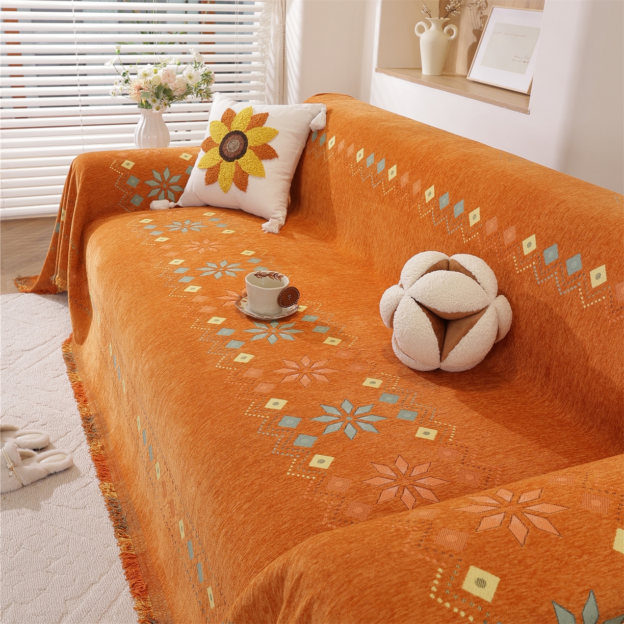 91家纺网 家纺一手货源 找家纺 （总）共鸣沙发垫 2025新款雪尼尔沙发巾波西米亚