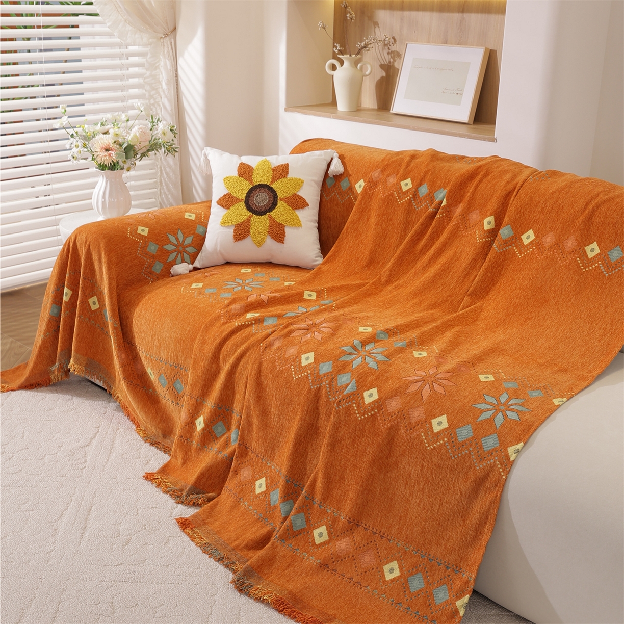 91家纺网 家纺一手货源 找家纺 （总）共鸣沙发垫 2025新款雪尼尔沙发巾波西米亚