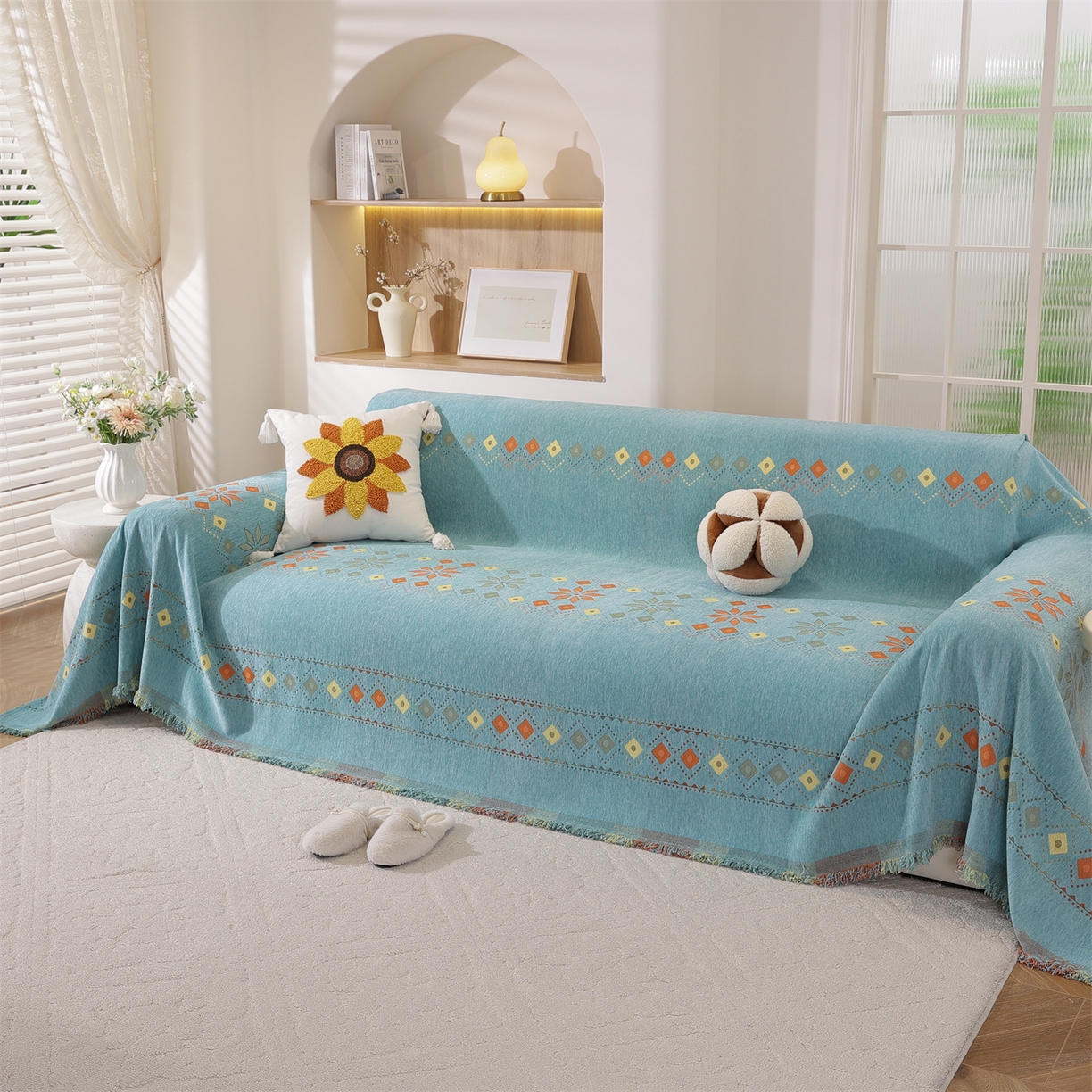 共鸣沙发垫 2025新款雪尼尔沙发巾波西米亚 波西米亚绿色