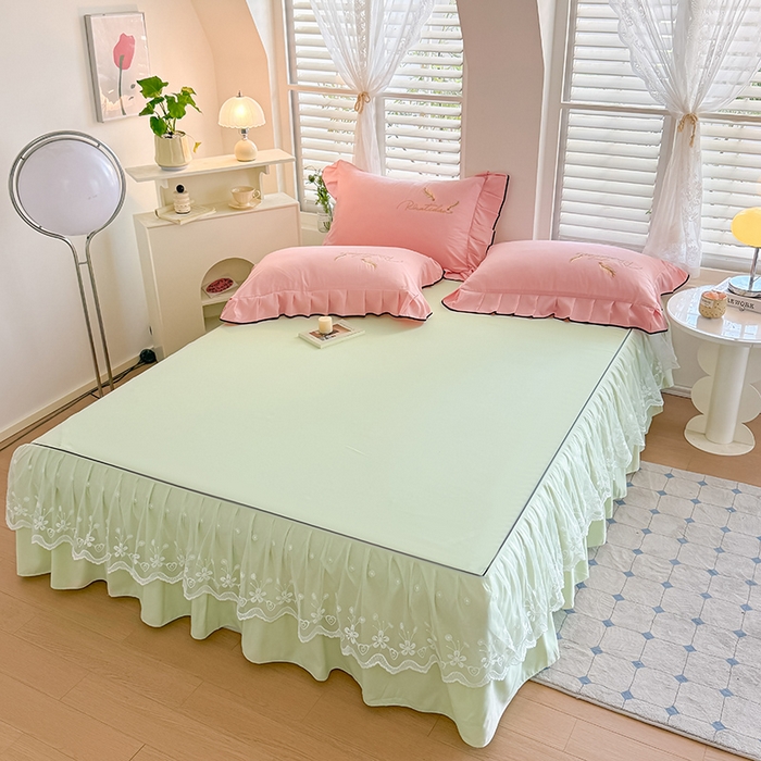 91家纺网 家纺一手货源 找家纺 柔享家（原芷澜家纺） 2025新款水洗棉磨毛系列四件套-恩格斯 粉玉+嫩绿