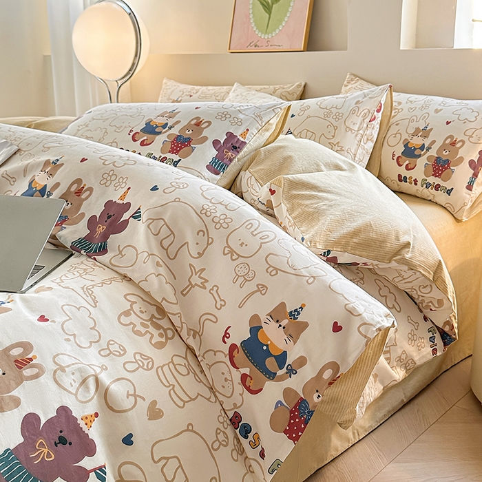 91家纺网 家纺一手货源 找家纺 宇彬家纺 2025直播新款13372全棉纯棉印花单双人被套喷气小清新简约热款学生被罩 小童趣新花型上新