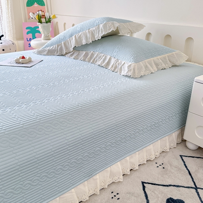 91家纺网 家纺一手货源 找家纺 岚吉家纺 2025新款莫代尔印花床盖 海风蓝