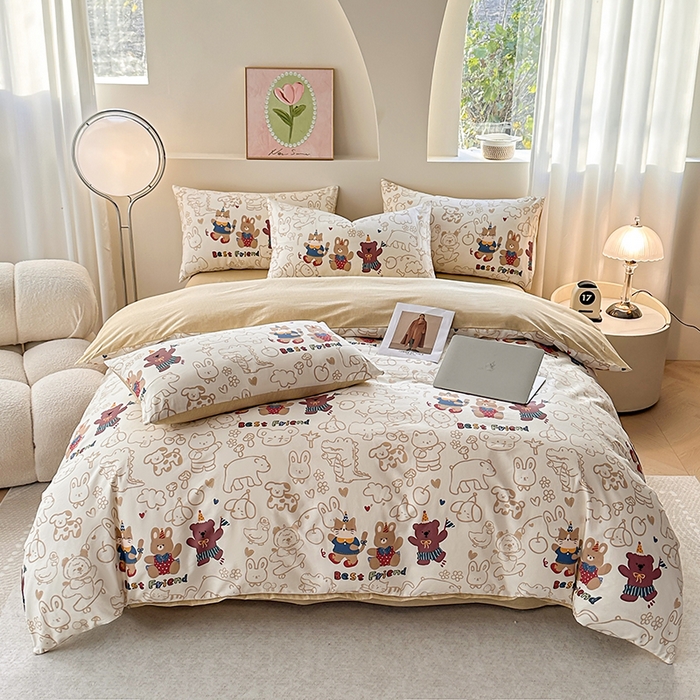 91家纺网 家纺一手货源 找家纺 宇彬家纺 2025直播新款13372全棉纯棉印花单双人被套喷气小清新简约热款学生被罩 小童趣新花型上新