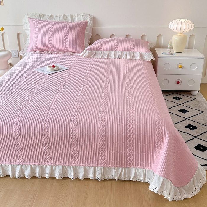 91家纺网 家纺一手货源 找家纺 岚吉家纺 2025新款莫代尔印花床盖 白桃粉