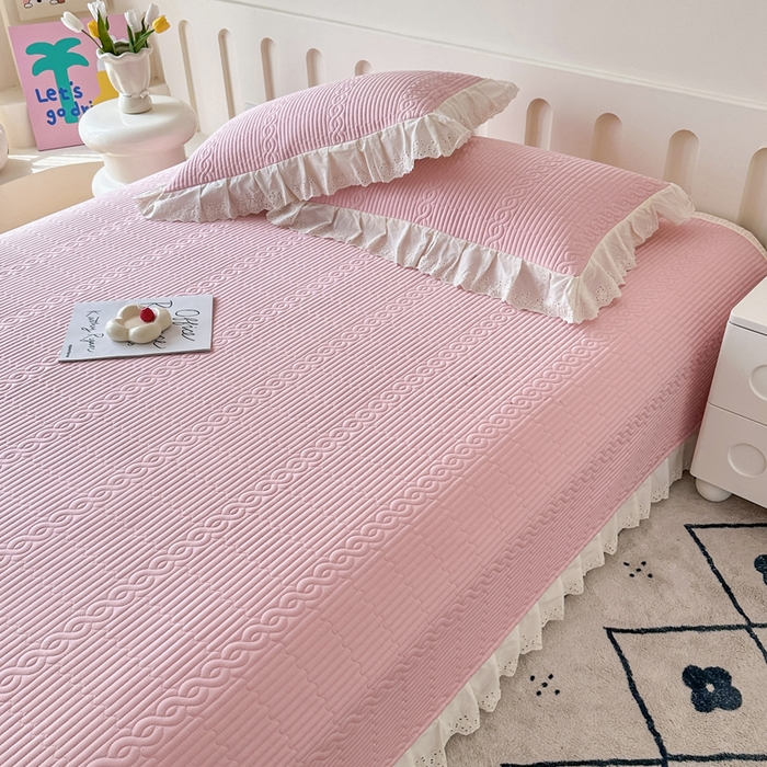 91家纺网 家纺一手货源 找家纺 岚吉家纺 2025新款莫代尔印花床盖 白桃粉