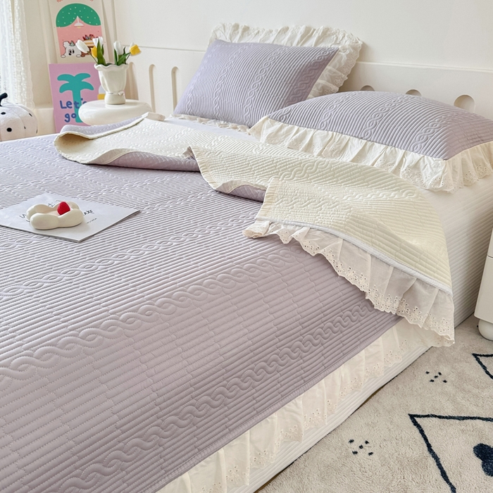 91家纺网 家纺一手货源 找家纺 岚吉家纺 2025新款莫代尔印花床盖 珍珠灰