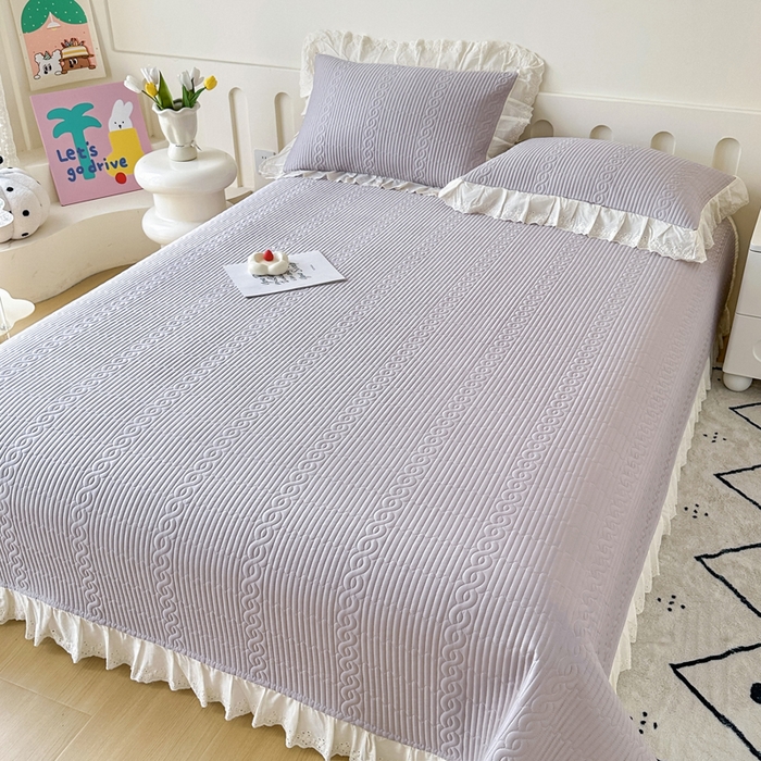 91家纺网 家纺一手货源 找家纺 岚吉家纺 2025新款莫代尔印花床盖 珍珠灰