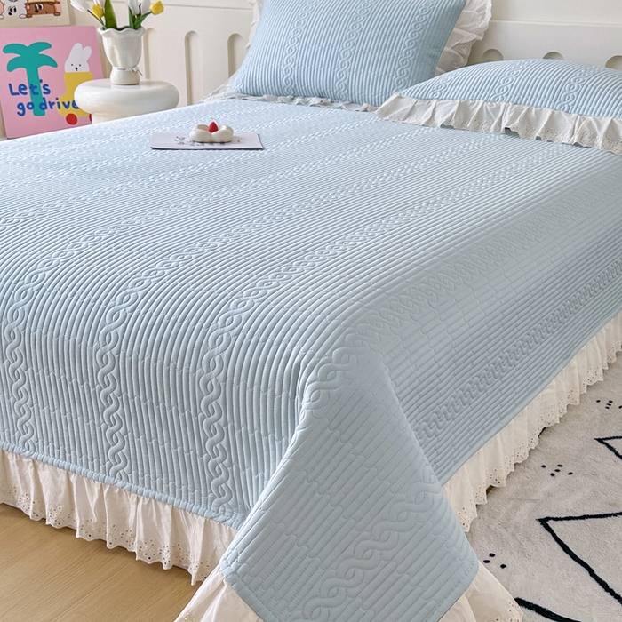 91家纺网 家纺一手货源 找家纺 岚吉家纺 2025新款莫代尔印花床盖 海风蓝