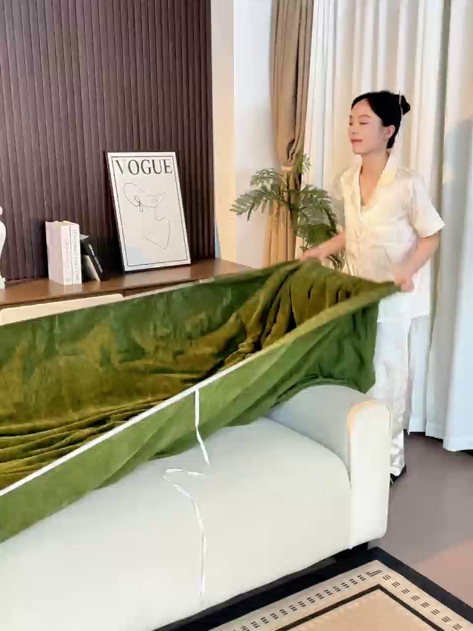 91家纺网 家纺一手货源 找家纺 沐沐家纺 2026新款南笙沙发套 抹茶