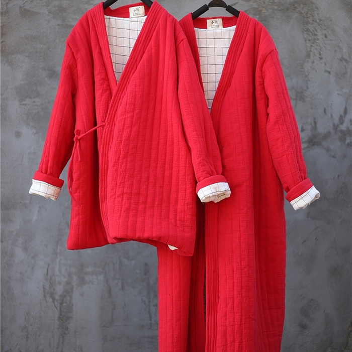 91家纺网 家纺一手货源 找家纺 洛兰沙家居馆【只代发】【只代发】 2025新款冬季禅意系绳棉衣棉服夹棉外套长款大衣单上衣短国风复古棉衣女 红色-短款